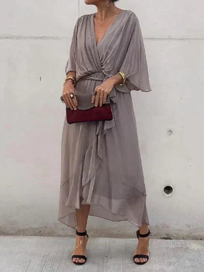 Monica™ - Elegante Chiffon-Seidenkleid mit verführerischem V-Ausschnitt