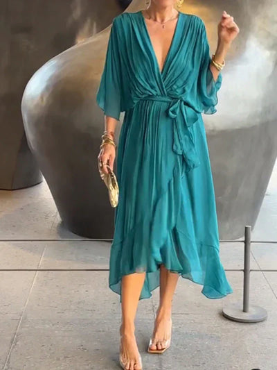 Monica™ - Elegante Chiffon-Seidenkleid mit verführerischem V-Ausschnitt